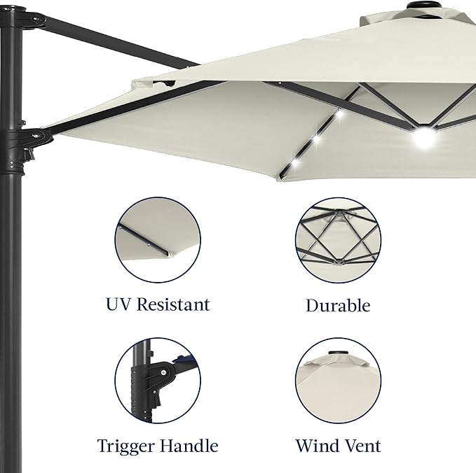 Best Choice Products 10ft Solar LED Offset Cantilever Hanging Market Patio - Image 8