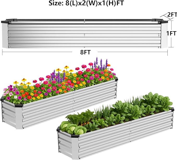 2 Pack 8x2x1FT Galvanized Metal Raised Garden Bed Kit - Image 3