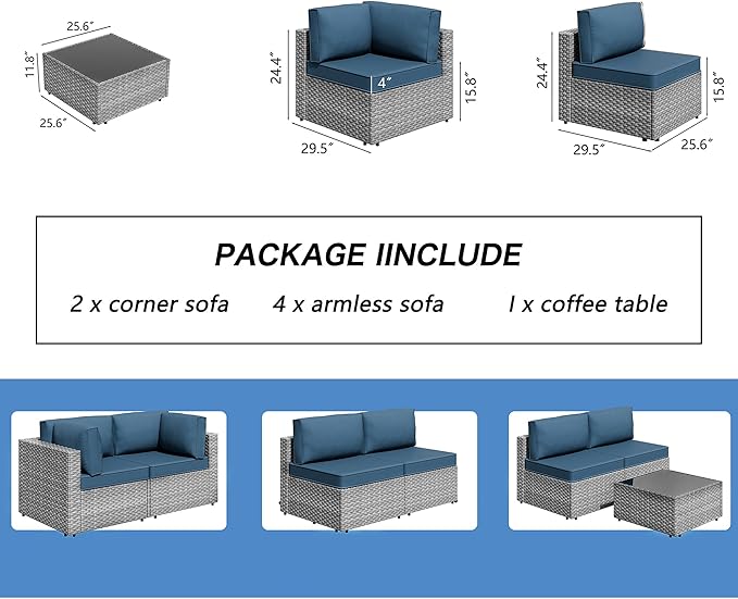 Shintenchi 7 Pieces Outdoor Patio Furniture Sets, Patio Sectional Sofa Couch - Image 2