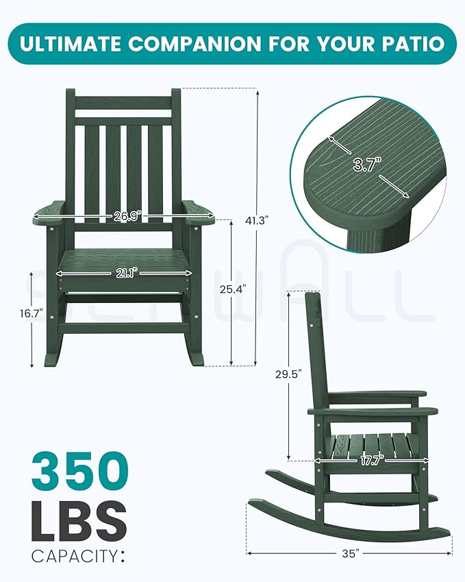 SERWALL HDPE Outdoor Rocking Chair Set of 6, Patio Rocking Chairs - Image 3