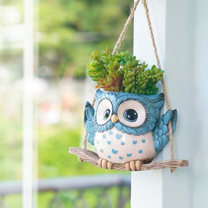 Swing Owl Hanging Planters for Indoor Plants, Cute Small Succulent Pots - Image 2