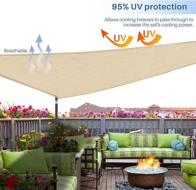 E&K Sunrise 3' x 3' x 3' Sun Shade Sail Triangle Canopy Shade Cover UV Block - Image 5