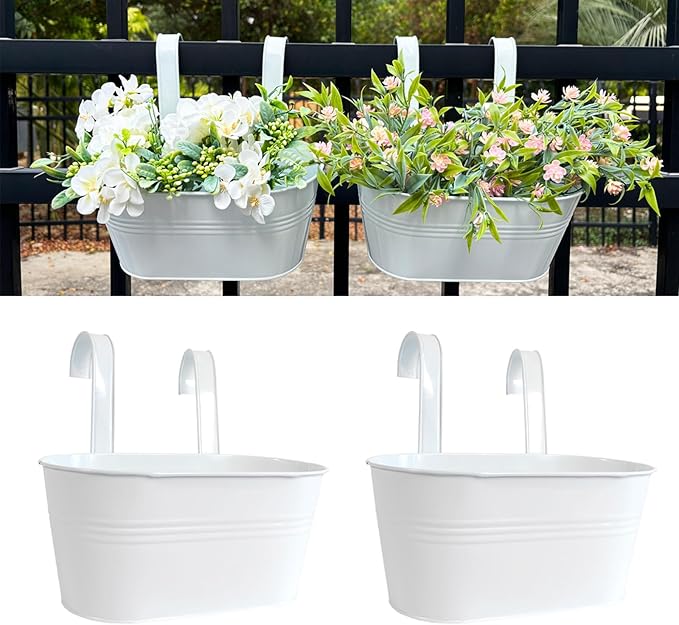 10" Hanging Flower Pots, Railing Planters Fence Pot by JOYFERNAL