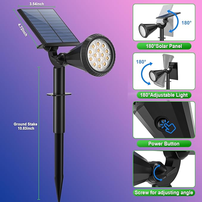 Solar Lights Outdoor Waterproof Color Changing 180° Adjustable RGB Solar - Image 6