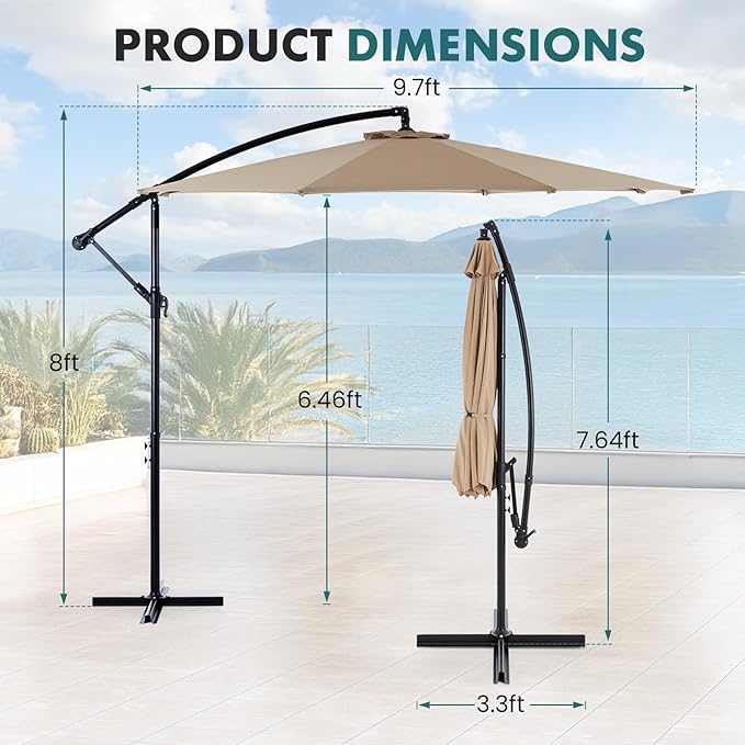 OLIXIS Offset Patio Umbrella, 9.7FT Cantilever Table Umbrellas - Image 5