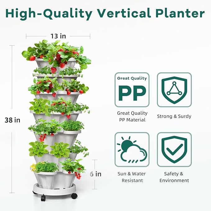 7 Tiered Strawberry Vertical Planters, 2 Pack Stacking Tower Garden - Image 4
