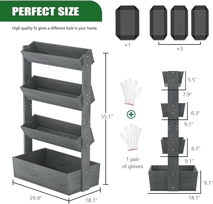 Wooden Vertical Raised Garden Bed, 4 Tier Garden Planters Raised Beds - Image 6