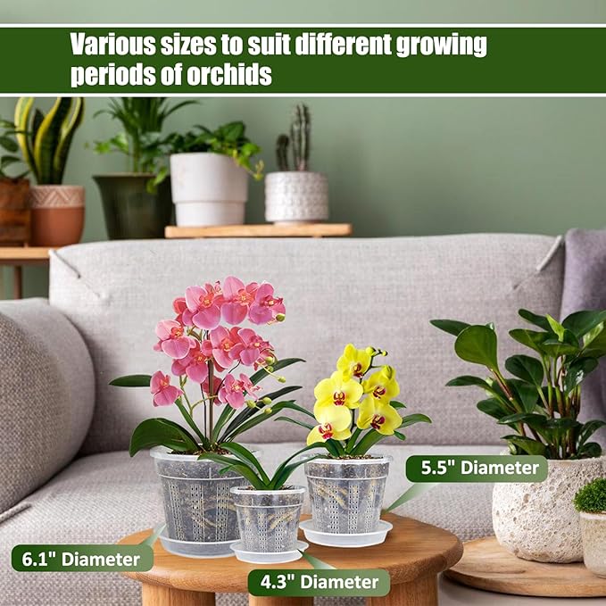 Orchid Pot with Saucers, 2 Each of 4.3", 6.1" Orchid Pots with Holes - Image 2