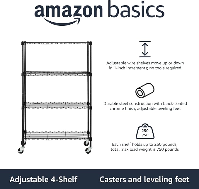 Amazon Basics 4-Shelf Heavy Duty Garage Shelving Storage Unit on 3" Wheel - Image 4