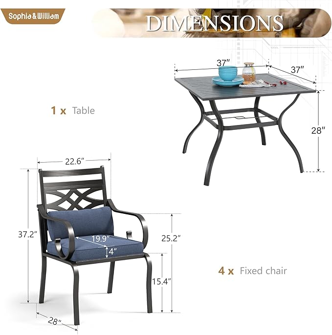 Sophia and William Outdoor Patio Dining Set - Image 6