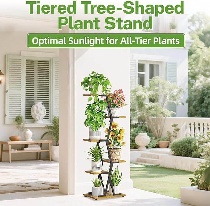 iDavosic.ly 5 Tier Indoor Plant Stand, Corner Tall Metal & Wood Flower Shelf - Image 4