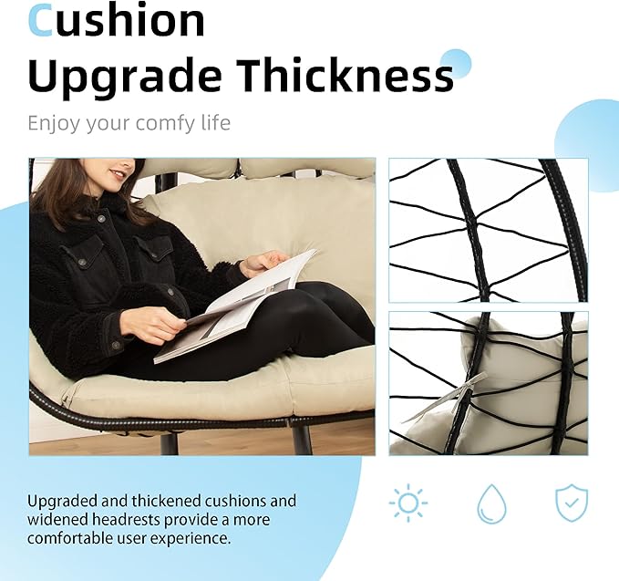 Double Egg Chair with Stand Hammock Swing Chair Foldable Hanging Loveseat - Image 3
