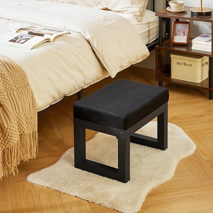IBUYKE 16 Inch Small Foot Stool Ottoman, Rectangle Linen Foot Rest - Image 7