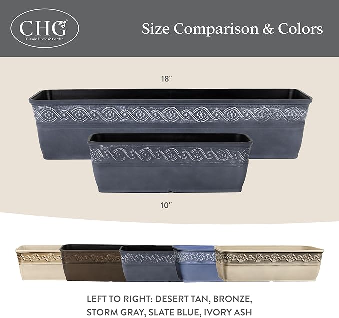 Classic Home and Garden Corinthian Trough Planter, Slate Blue - Image 6