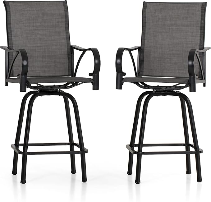 PHI VILLA Outdoor Bar Stools Swivel Set of 2, Outdoor Bar Height Tall Patio by PHIVILLAThepioneerofcomfortablehouseholdsupplies