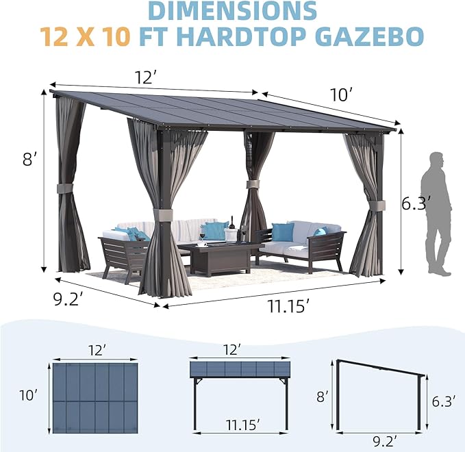 AECOJOY Wall Gazebo 12’ x 10’ - Image 7