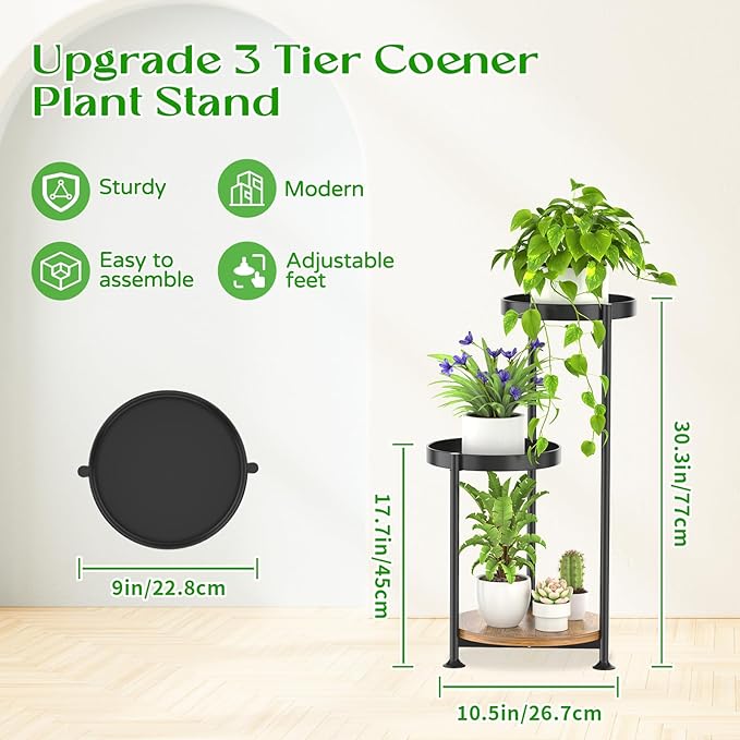 3 Tier Plant Stand Indoor Outdoor, Corner Tierd Metal Flower Shelf Pot Holder - Image 2