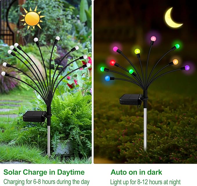 Kohlrabi Solar Garden Lights Outdoor, 4 Pack 40 LED Solar Firefly Lights - Image 3