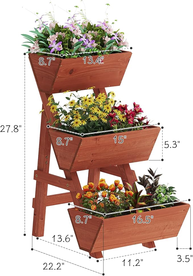 3-Tiers Wooden Raised Garden Bed, Wood Planter Box - Image 2