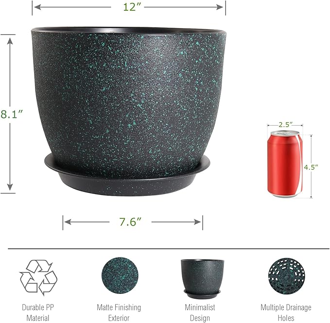 12inch Large Plant Pot, Modern Plastic Planter - Image 2