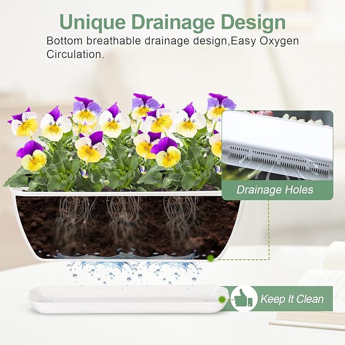 4-Piece White Rectangular Window Sill Planters - Image 6
