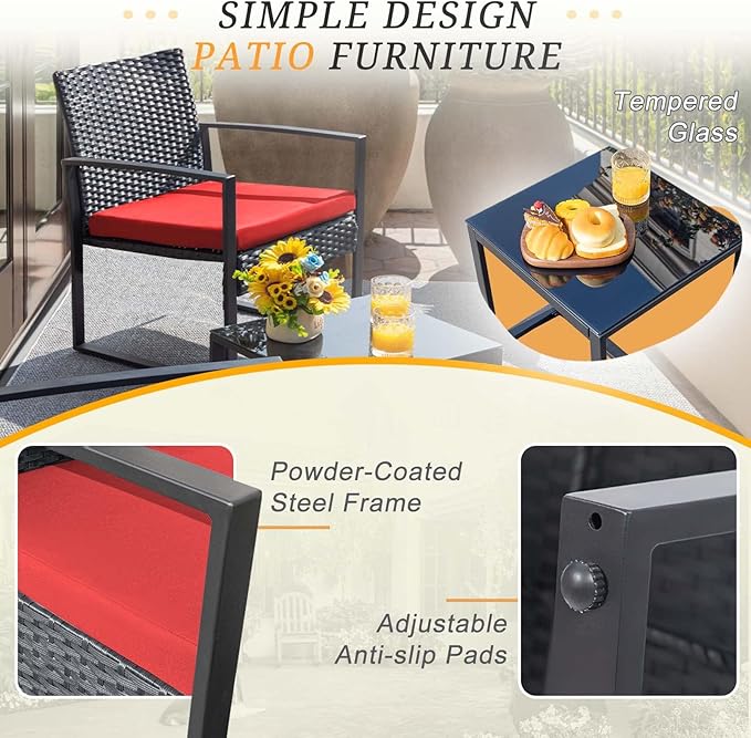 Flamaker 3 Pieces Wicker Patio Furniture Outdoor Modern Rattan Chair - Image 3