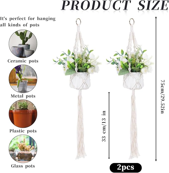Sliverdew Macrame Plant Hanger, 2 Pack Boho Hanging Planters Baskets - Image 3