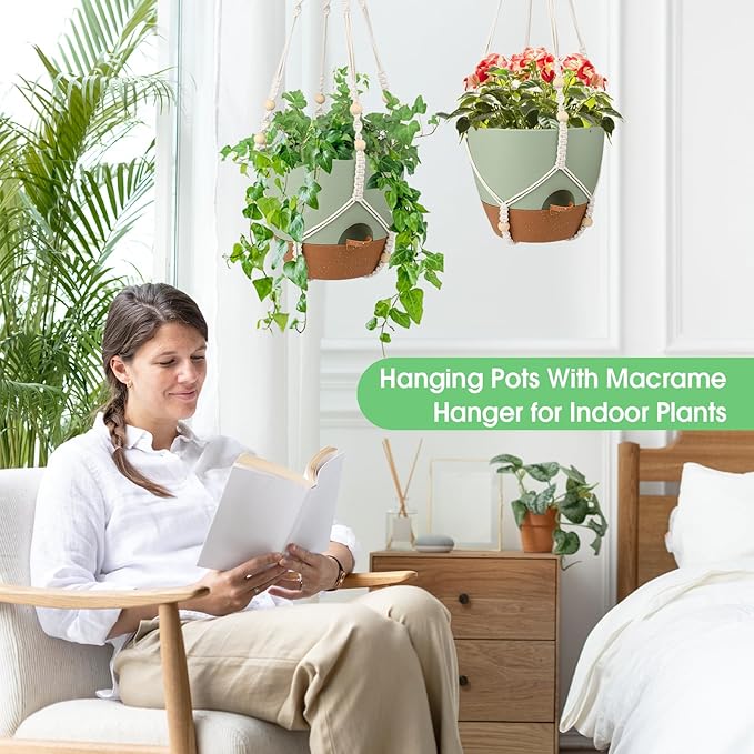 Hanging Planters for Indoor Outdoor Plants, 2 Pack Self Watering Hanging Pot - Image 6