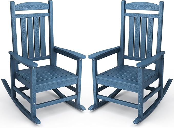 KINGYES HDPE Patio Rocking Chair Set of 2, Outdoor Rocking Chairs Porch Rocker by KINGYES