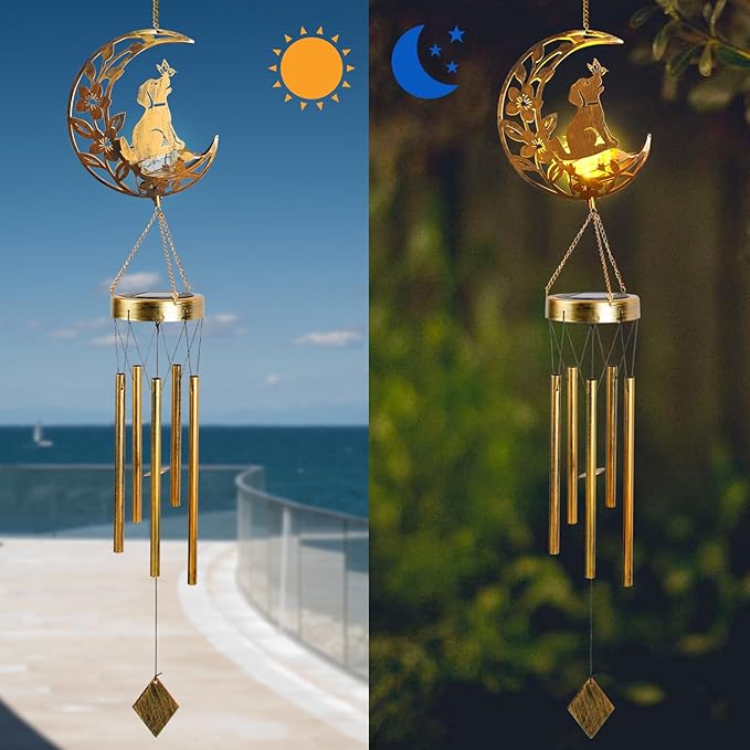 Moon Dog Wind Chime Outdoor, Handcrafted Metal Garden Wind Chimes - Image 4