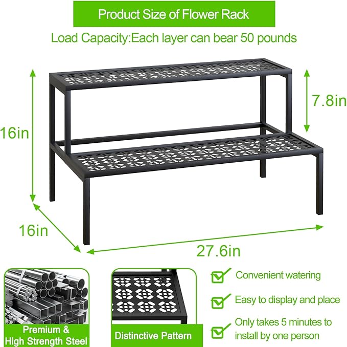 Metal Plant Stand Metal 2 Tier Potted Multiple Flower Pot Holder Plant Shelf - Image 5