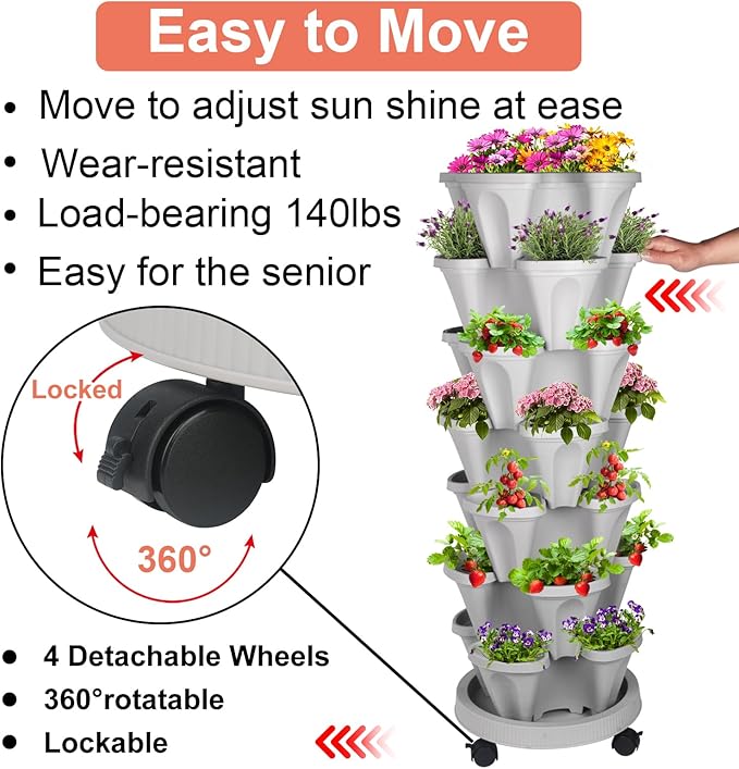 GameXcel Vertical Planter 7 Tier Stackable Planters Garden Planters Strawberry - Image 5