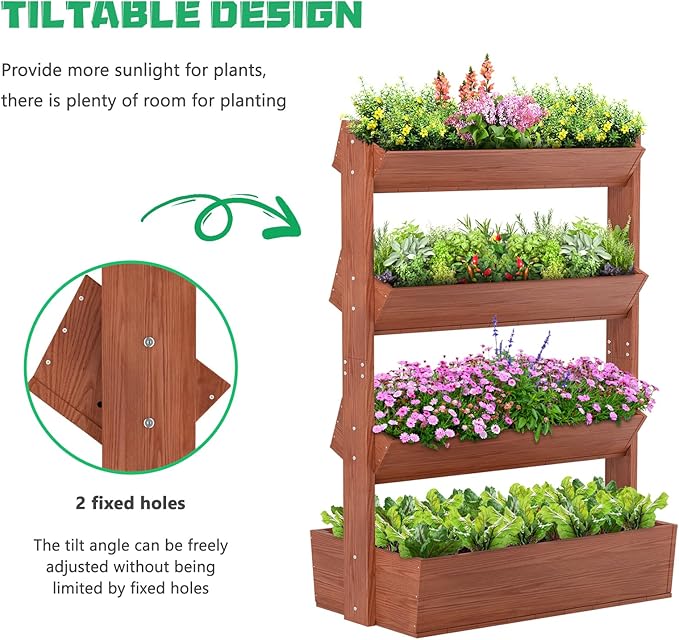 DoCred Vertical Wooden Raised Garden Bed, 4 Tier Garden Planters Freestanding - Image 3