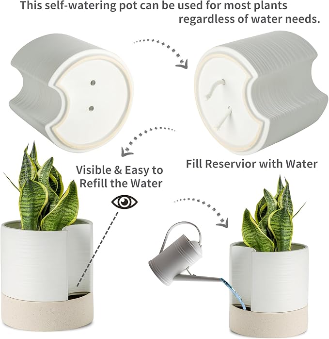 Nihow Self Watering Plant Pot: 8 Inch Ceramic Planter - Image 3