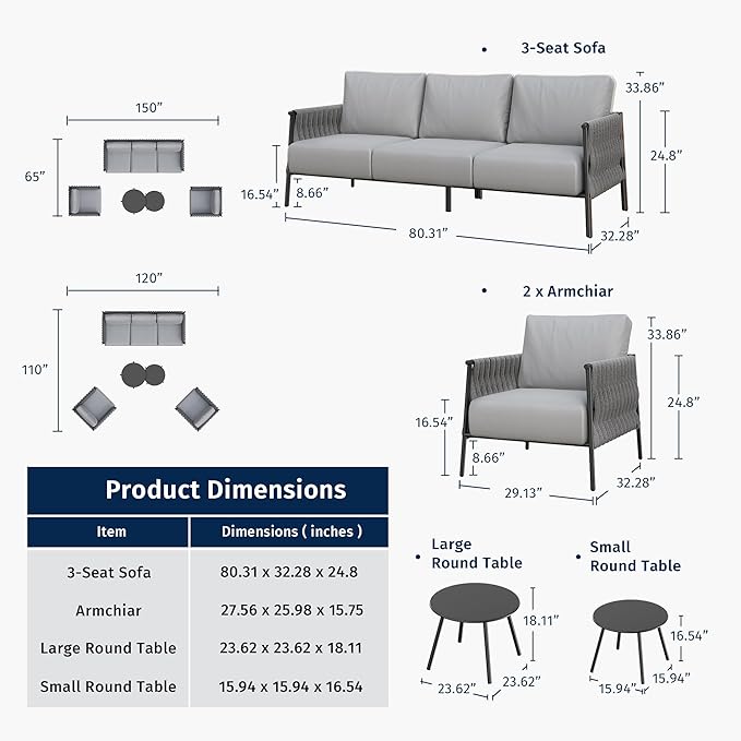 EAST OAK 5-Piece Patio Furniture Set | Life Chatter 5-Seat Outdoor Furniture | - Image 10