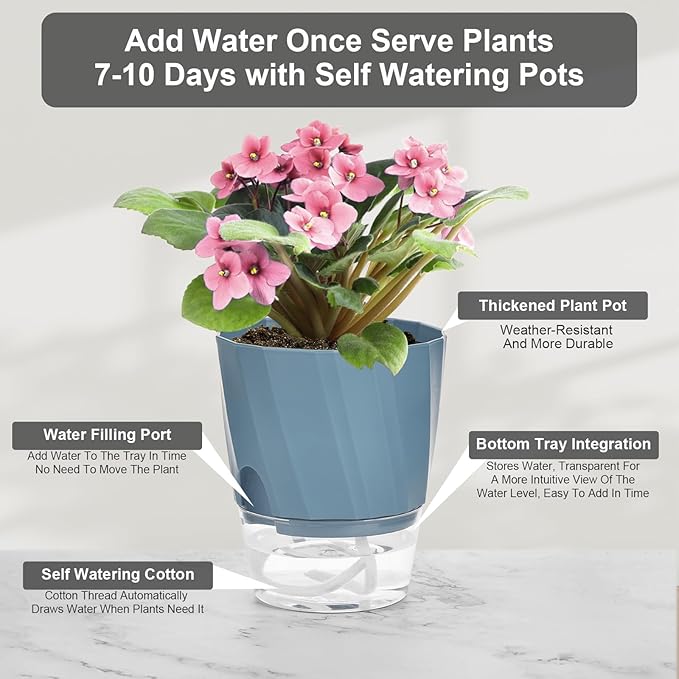 KIMCHOMERSE Self Watering Plant Pots, 6 Inch Plant Pots 6-Pack Indoor Planter - Image 4