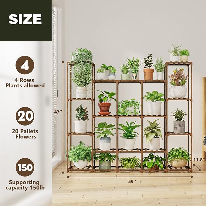 Bamworld Large Plant Shelf Indoor Plant Shelf Outdoor Tall Wood Plant Holder - Image 4