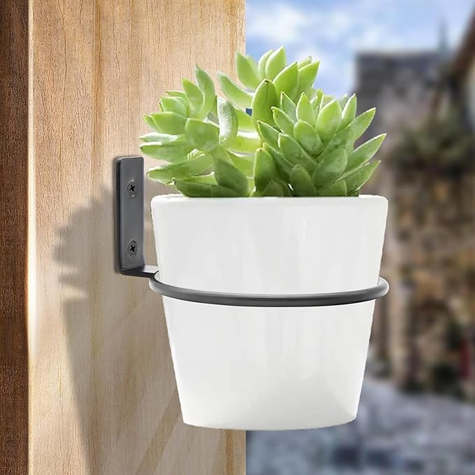 6 Pack 6 Inch Flower Pot Holder Ring, Wall Mounted Metal Planter Hanger - Image 2