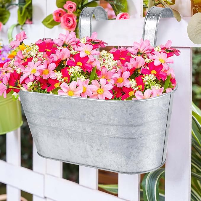 OBTANIM 4 Pack Metal Hanging Flower Pots Iron Railing Planter Outdoor Fence - Image 5