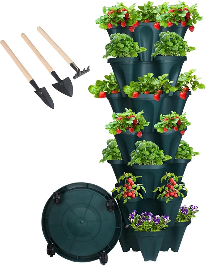 GameXcel Vertical Planter 7 Tier Stackable Planters Garden Planters Strawberry by GameXcel