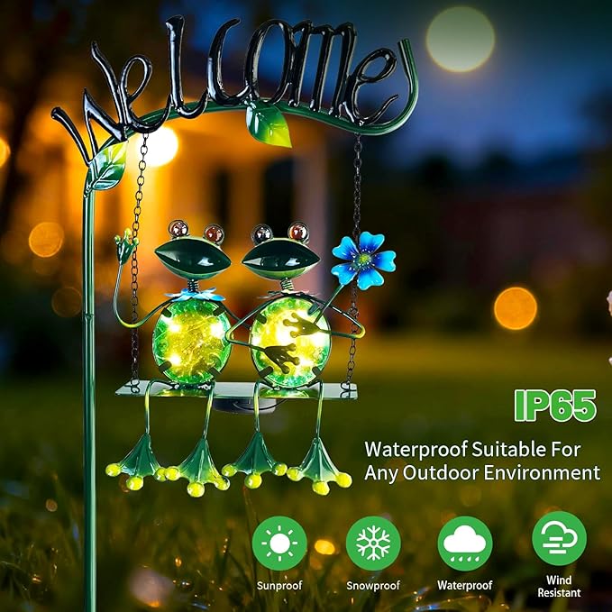 HONGLAND Solar Lights Outdoor Waterproof, Frog Swing Garden Decor, Frog - Image 4