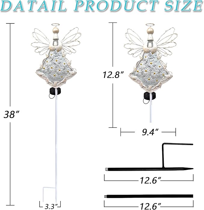 38Inch Angel Solar Lights Outdoor Decorative-Metal&Glass Angel Hydrangea Flower - Image 5