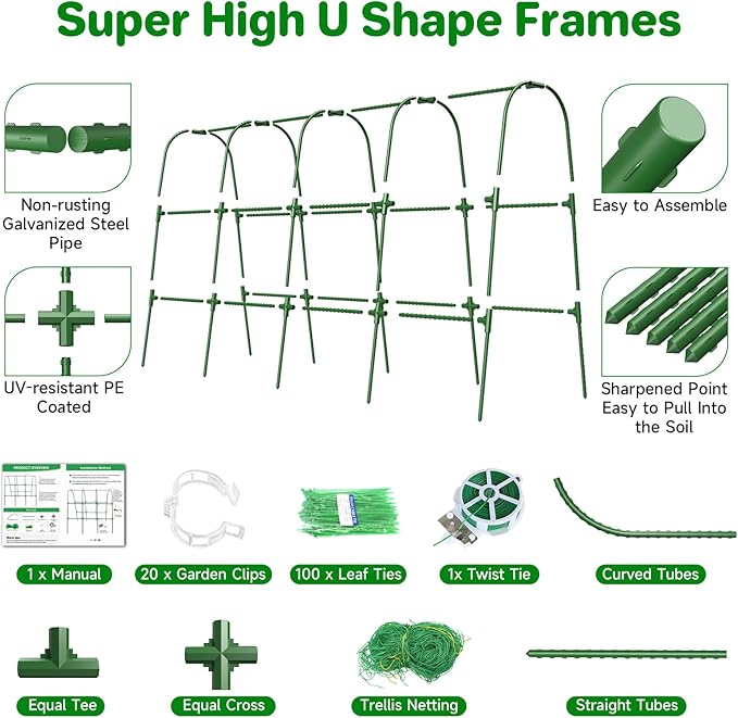 Cucumber Trellis for Raised Bed, U-Shape Garden Trellis for Climbing Plants - Image 3