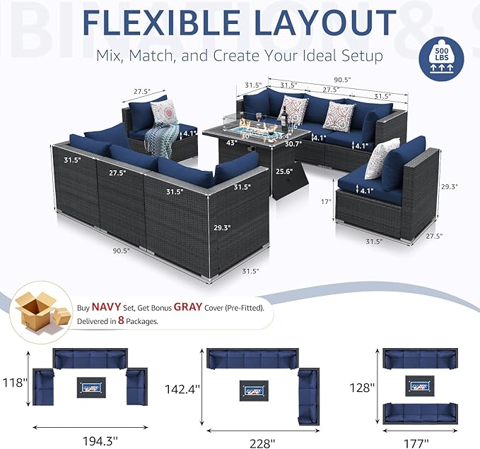 NICESOUL 9 Piece Large Outdoor Patio Furniture Set - Image 4
