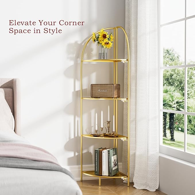 Crofy Foldable 4 Tier Corner Shelf, Metal Corner Plant Stand - Image 5