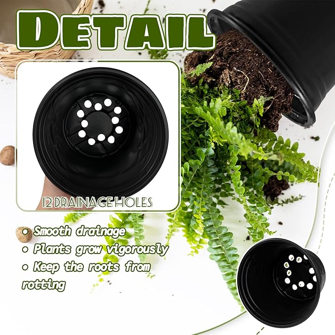 OJYUDD 120 Pcs 0.5 Gallon Black Plastic Plant Nursery Pots, Plant Seedling Pots - Image 4