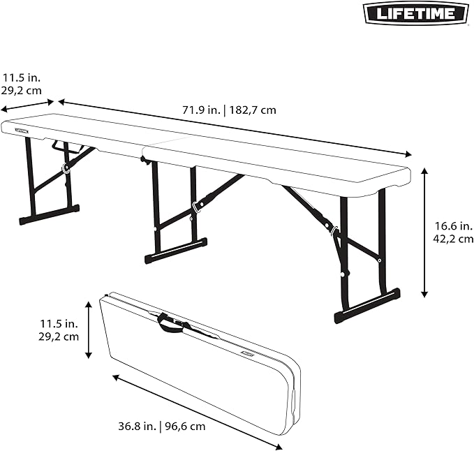 LIFETIME Portable Folding Bench, 6‑Foot Fold‑in‑Half, UV‑Resistant Seat - Image 3