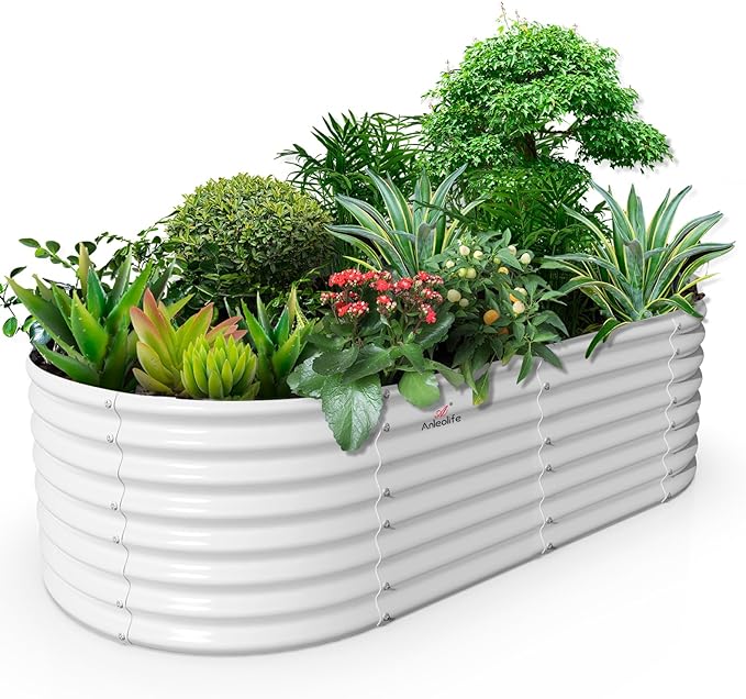 A ANLEOLIFE 8x4x2ft Galvanized Raised Garden Bed Kit, Oval Metal Deep Root by AAnleolife