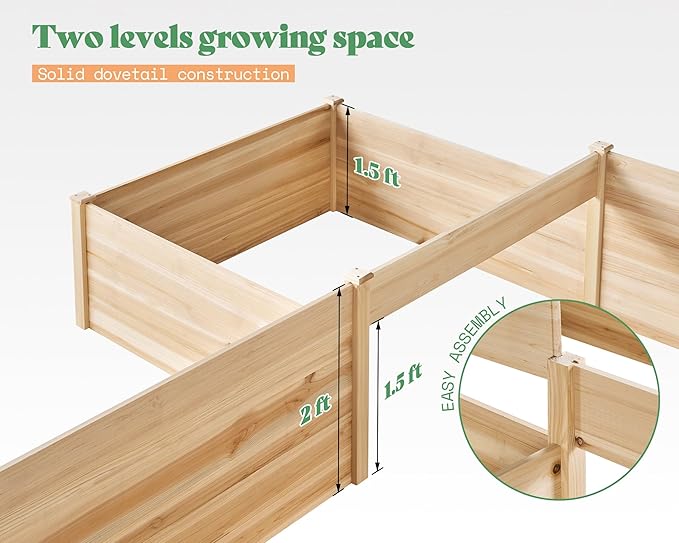 AMERLIFE Raised Garden Bed – 12x12x2 ft H-Shaped Wooden Planter Box, 180 Cu. Ft - Image 5