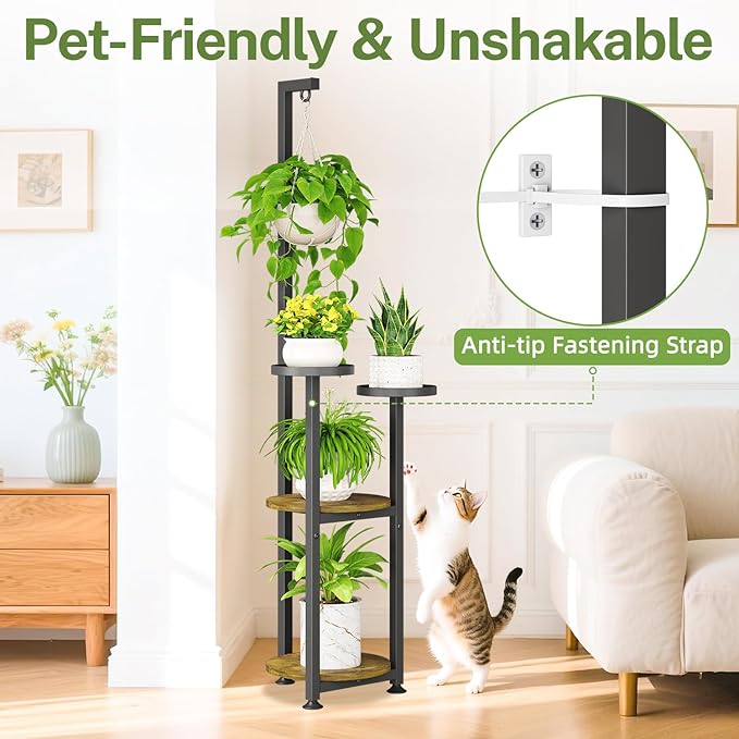 iDavosic.ly 4 Tier Hanging Plant Stand Indoor, Tall Vertical Corner Metal - Image 7